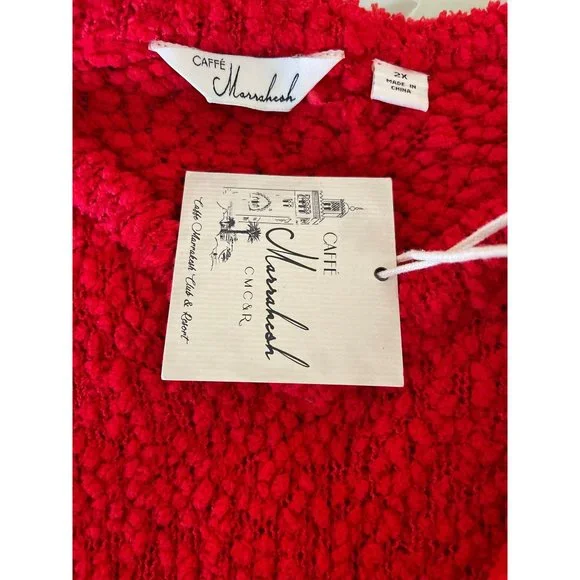 Cafe Marrakesh Red Soft Stretch Loose Knit V-Neck Sweater - 2X - Picture 12 of 12
